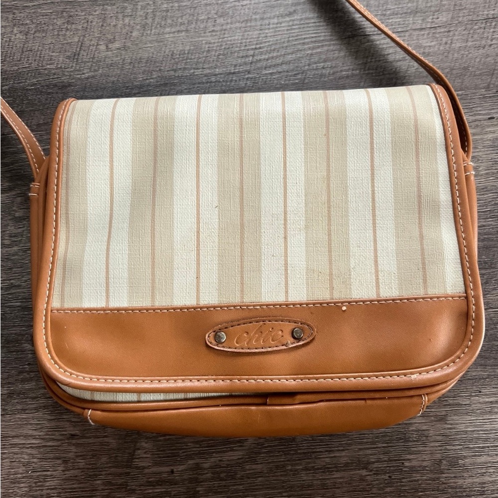 Chic Tan and Cream Striped Women's Purse